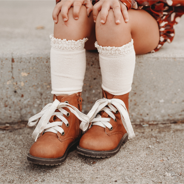 Little Stocking Co  | Knee High Lace Top Knit Socks Single Pair ~ Vanilla Clothing Little Stocking Co   