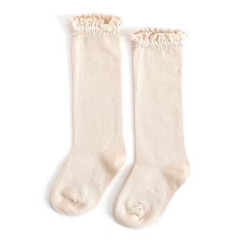 Little Stocking Co  | Knee High Lace Top Knit Socks Single Pair ~ Vanilla Clothing Little Stocking Co   