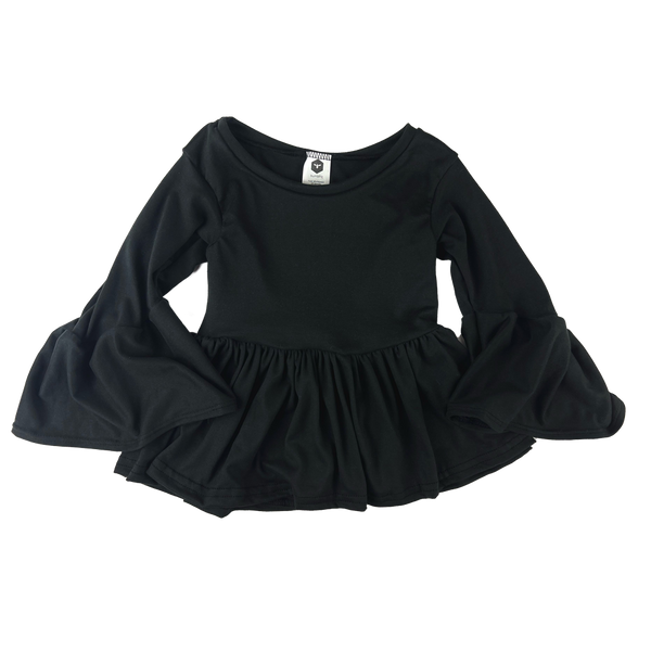 Bumblito 3/4 Flutter Sleeve Peplum Top ~ Basic Black Clothing Bumblito   