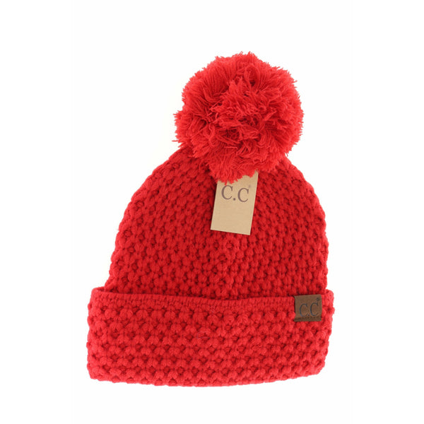 CC Beanie | Adult Bee Stitch Knit Pom ~ Red Clothing CC Beanie   