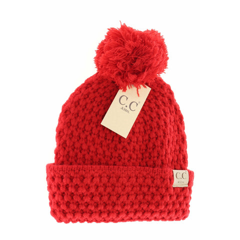 CC Beanie | Kids Bee Stitch Knit Pom ~ Red Clothing CC Beanie   