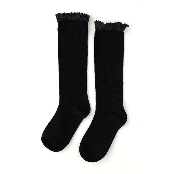 Little Stocking Co | Knee High Lace Top Knit Socks Single Pair ~ Black Clothing Little Stocking Co   