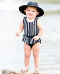 RuffleButts | One Piece Skirted ~ Black & White Stripe Clothing RuffleButts   