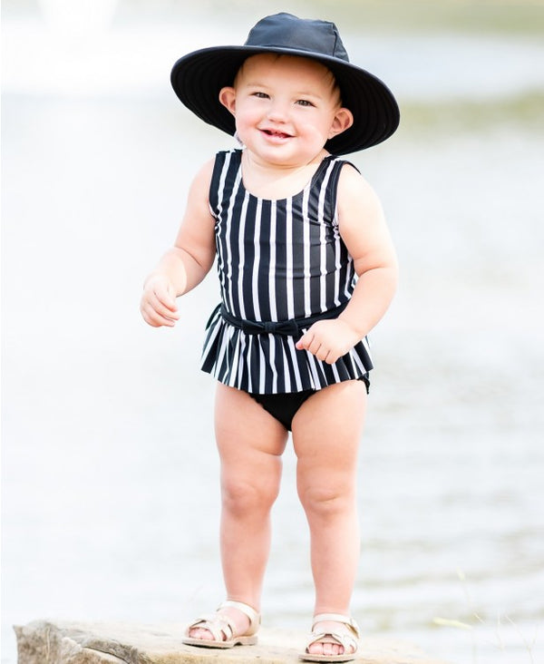 RuffleButts | One Piece Skirted ~ Black & White Stripe Clothing RuffleButts   
