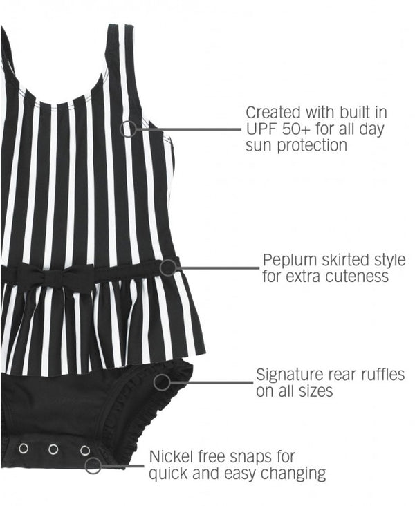 RuffleButts | One Piece Skirted ~ Black & White Stripe Clothing RuffleButts   
