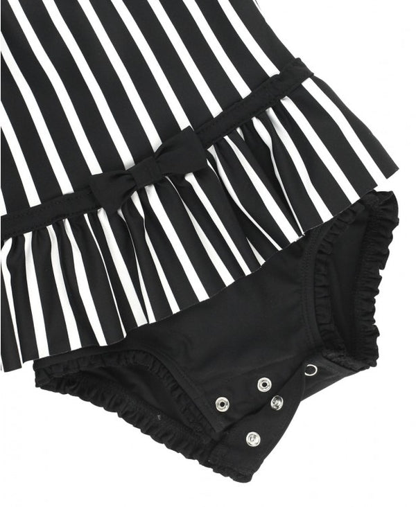 RuffleButts | One Piece Skirted ~ Black & White Stripe Clothing RuffleButts   
