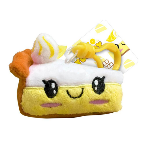 Soft stuffed toy shaped like Lemon pie with a plastic hook on top