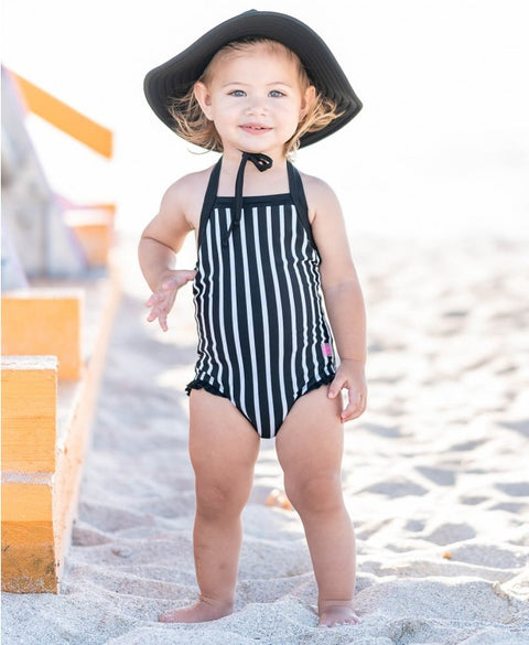 RuffleButts | Halter One Piece Swimsuit ~ Black and White Clothing RuffleButts   