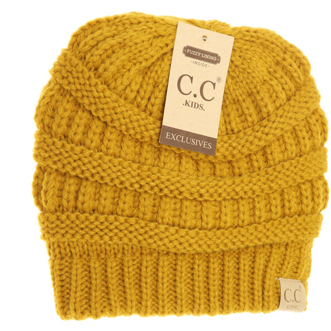 CC Beanie | Kids Solid Fuzzy Lined Beanie ~ Mustard Clothing CC Beanie   