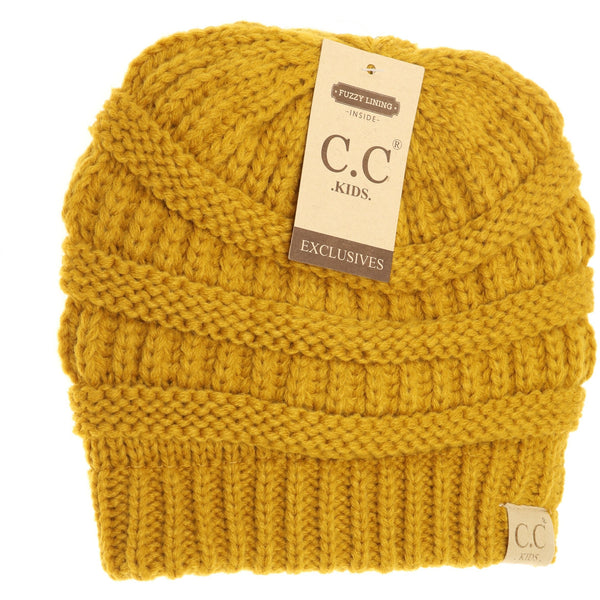 CC Beanie | Kids Solid Fuzzy Lined Beanie ~ Mustard Clothing CC Beanie   