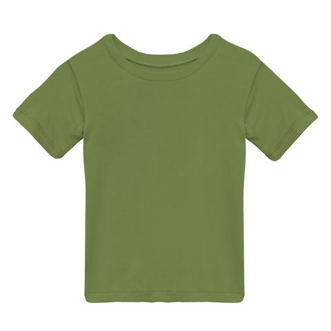 Solid army green t-shirt with crew neck line
