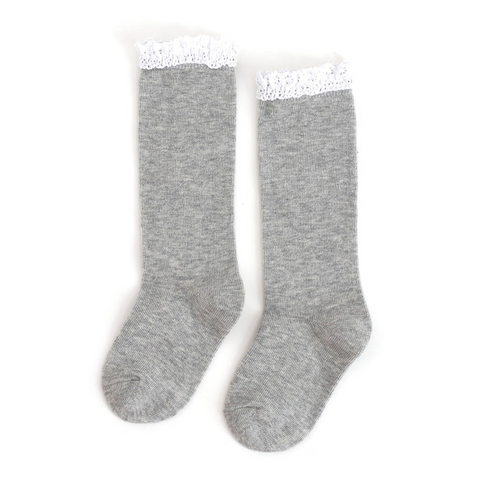 Little Stocking Co  | Knee High Lace Top Knit Socks Single Pair ~ Gray Clothing Little Stocking Co   
