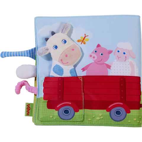 Haba Down on the Farm Fabric Baby Book with Cow Puppet Toys Haba   
