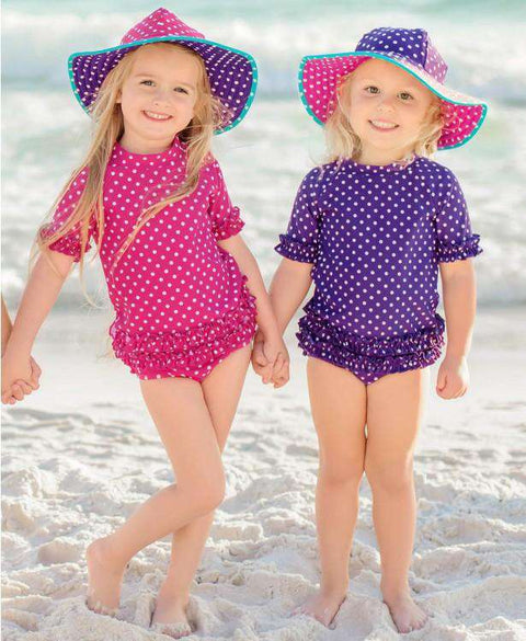 RuffleButts Grape & Berry Reversible Swim Hat Clothing RuffleButts   