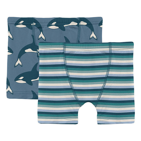 Kickee Pants Print Boy's Boxer Briefs Set |  Parisian Blue Orca & Dino Stripe Clothing Kickee Pants   