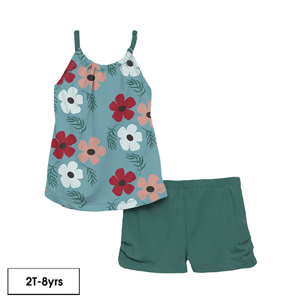 Kickee Pants | Print Gathered Cami & Shorts Outfit Set ~ Glacier Wildflowers Clothing Kickee Pants   