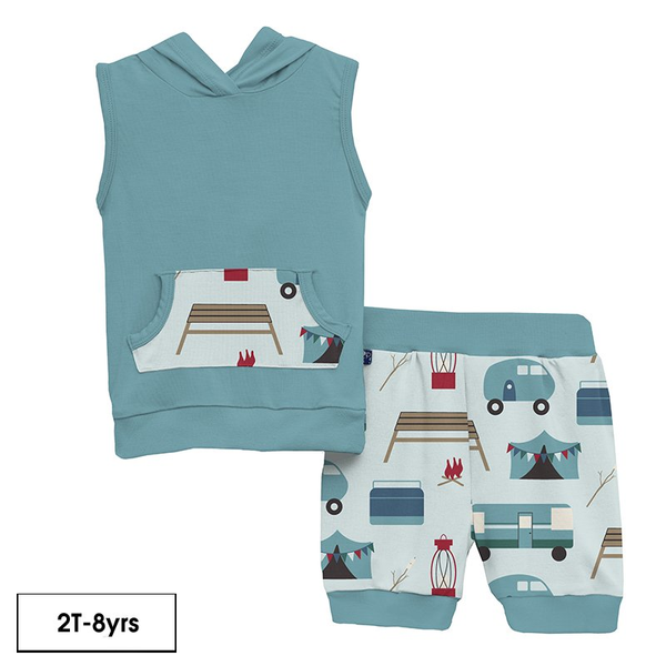 Kickee Pants | Print Short Sleeve Hoodie Tank Outfit ~ Fresh Air Camping Clothing Kickee Pants   