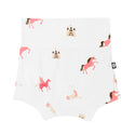 Bummies are white with pink unicorns and castles.