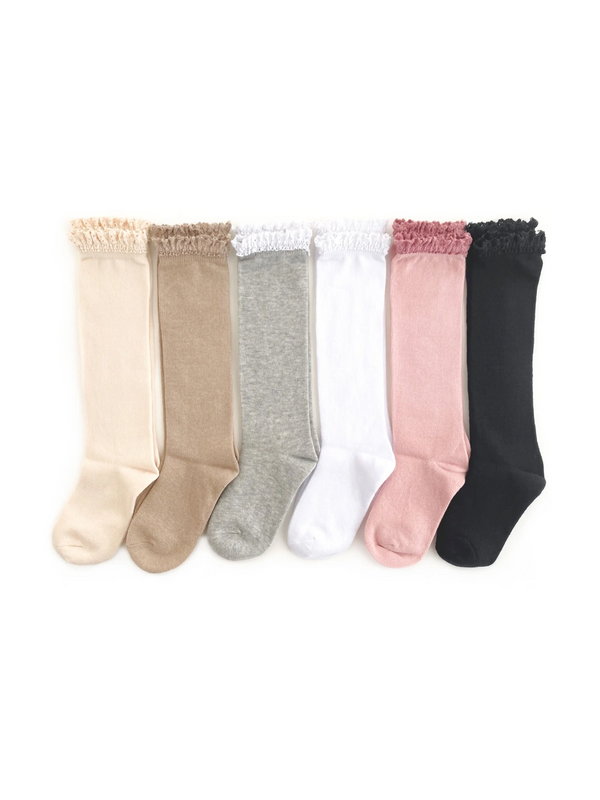 Little Stocking Co  | Knee High Lace Top Knit Socks 6 Pack ~ Basics & Neutrals Clothing Little Stocking Co   