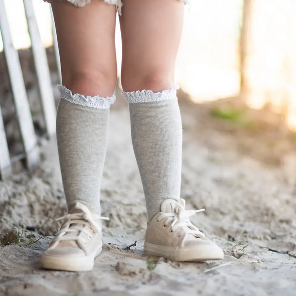 Little Stocking Co  | Knee High Lace Top Knit Socks 6 Pack ~ Basics & Neutrals Clothing Little Stocking Co   