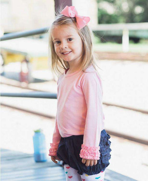 RuffleButts ~ Pink Ruffled Long Sleeve Layering Tee Clothing RuffleButts   