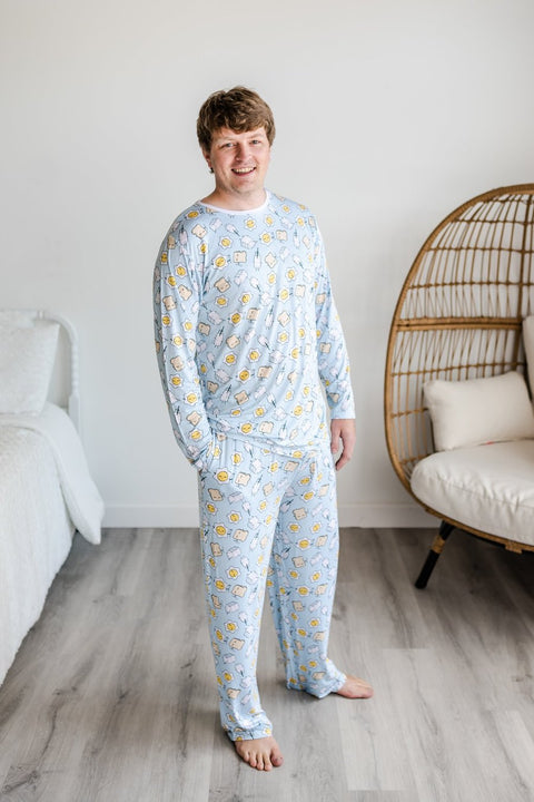 Little Sleepies - Blue Breakfast Buddies Two-Piece Men's Bamboo Pajama Set Clothing Little Sleepies   