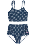RuffleButts | Tween Ruffle Strap Bikini ~ Navy Polka Dot Clothing RuffleButts 10  