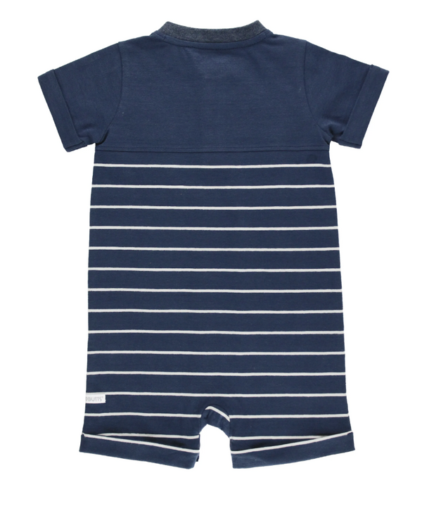 RuggedButts | Henley Romper ~ Navy + Gray Stripe Clothing RuggedButts   