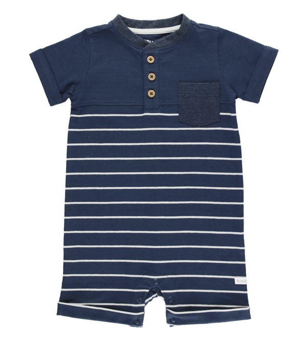 RuggedButts | Henley Romper ~ Navy + Gray Stripe Clothing RuggedButts 18-24m  