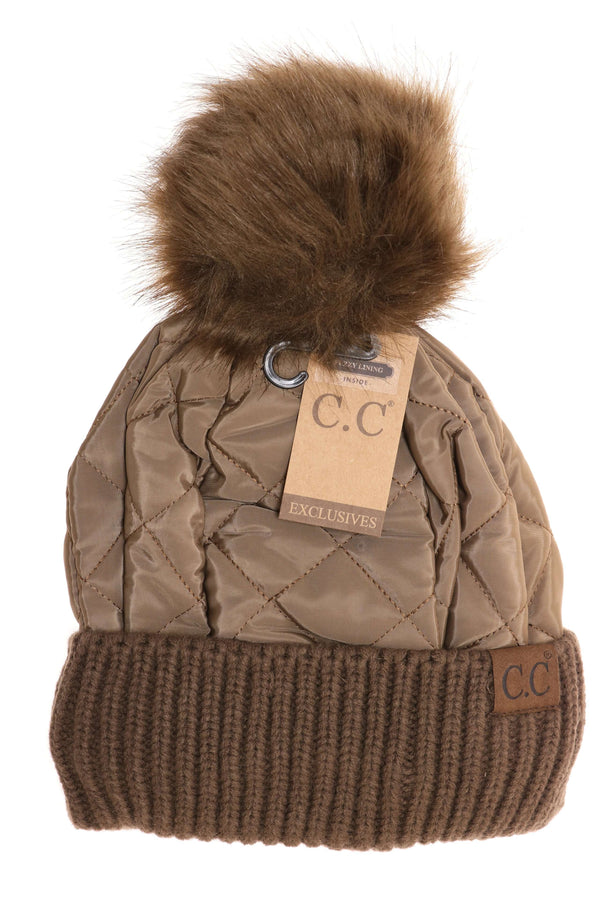 CC Beanie | Adult Fleece Lined Faux Fur Puffer ~ Coffee Clothing CC Beanie   