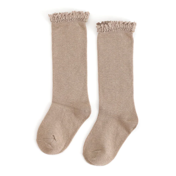 Little Stocking Co  | Knee High Lace Top Knit Socks Single Pair ~ Oat Clothing Little Stocking Co   