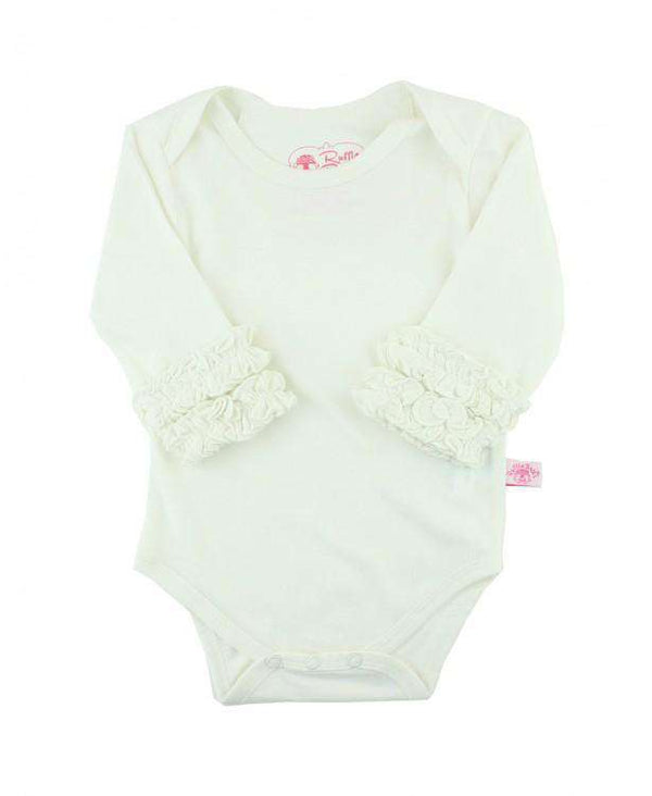 RuffleButts | Ruffled Long Sleeve Layering Bodysuit ~ Ivory Clothing RuffleButts   