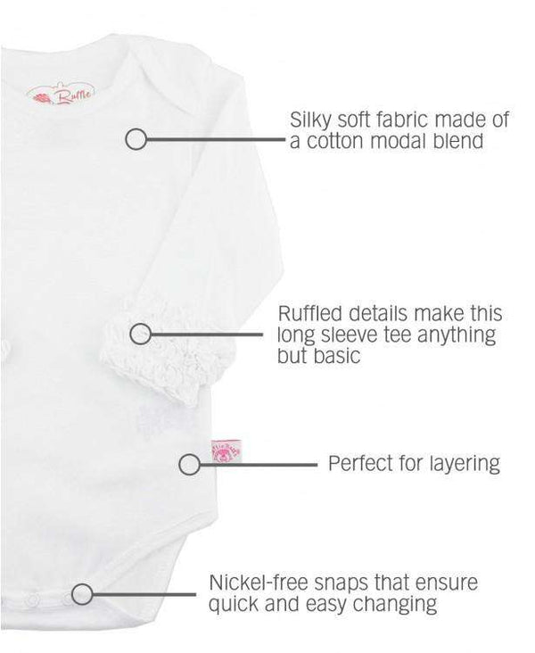RuffleButts | Ruffled Long Sleeve Layering Bodysuit ~ White Clothing RuffleButts   