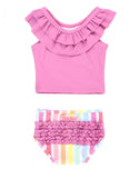 RuffleButts | Ruffled Tankini ~ Rainbow Dream Stripe Orchid Clothing RuffleButts   