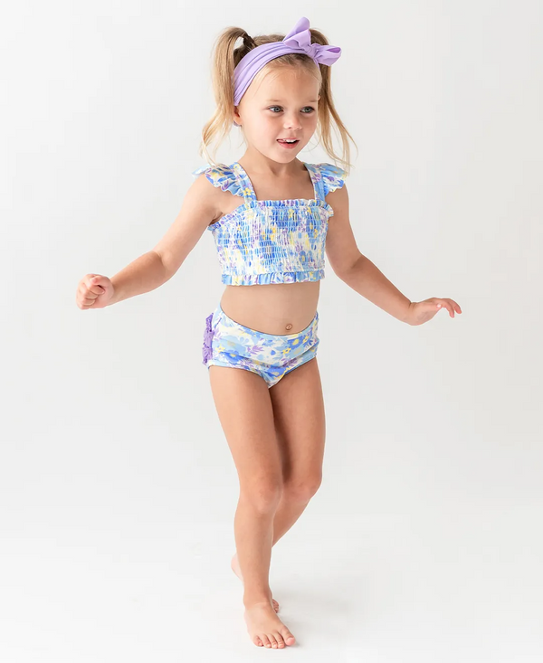 RuffleButts | Smocked Bikini ~ Pristine Blooms Clothing RuffleButts 3T  