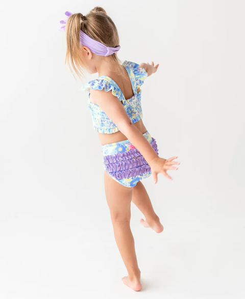 RuffleButts | Smocked Bikini ~ Pristine Blooms Clothing RuffleButts 2T  