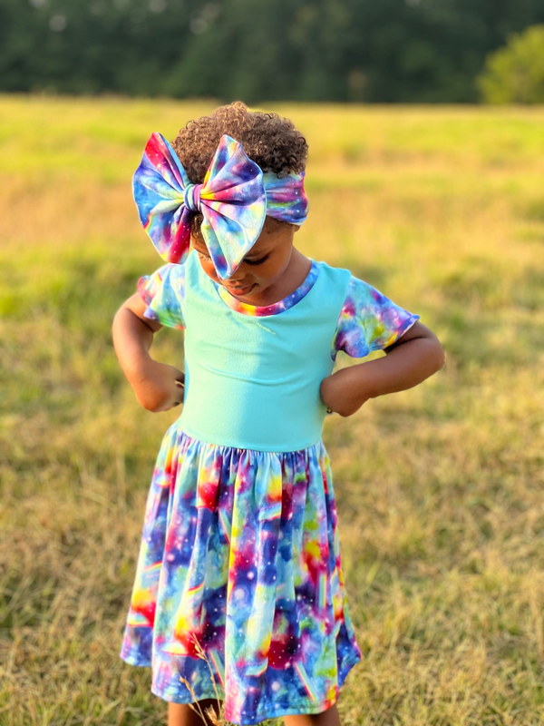 Bumblito Flutter Sleeve Dress ~ Rainbow Galaxy Clothing Bumblito   