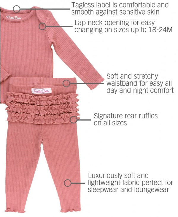 RuffleButts Snuggly 2pc Ruffled Pajamas ~ Mauve Clothing RuffleButts   