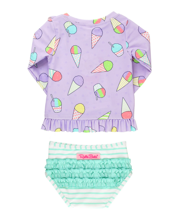 RuffleButts | Ruffled Long Sleeve Rash Guard 2-Piece ~ Snow Cones Clothing RuffleButts   