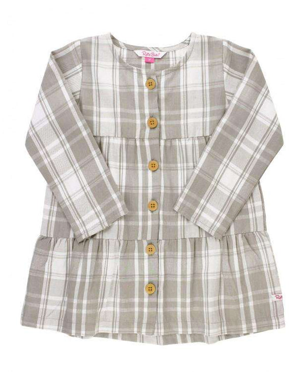 RuffleButts ~ Gray & White Plaid Tiered Babydoll Dress Clothing RuffleButts   
