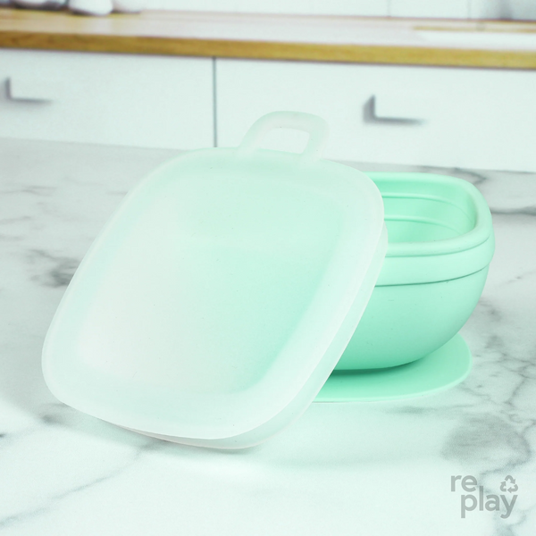 Re-Play | NEW Mint Silicone Tableware Feeding Re-Play Suction Bowl w/ Lid  