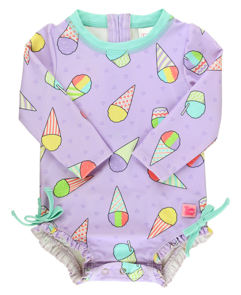RuffleButts | Long Sleeve One Piece Rash Guard ~ Snow Cones Clothing RuffleButts 0-3m  