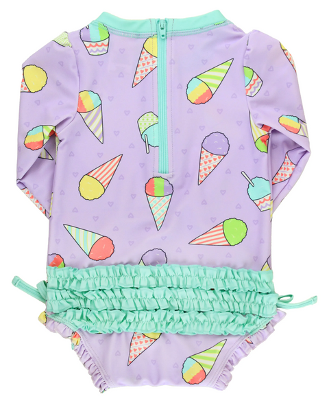RuffleButts | Long Sleeve One Piece Rash Guard ~ Snow Cones Clothing RuffleButts   