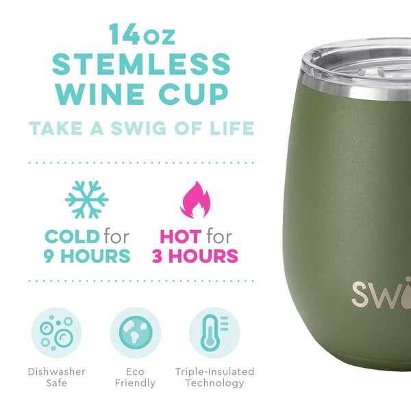 Swig Life - Matte Olive 14oz Stemless Wine Cup ReuseableBottles Swig Life   