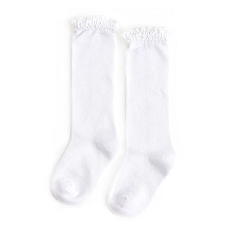 Little Stocking Co  | Knee High Lace Top Knit Socks Single Pair ~ White Clothing Little Stocking Co   