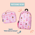 Graphic of the ballerinas lunch box and backpack pictures together.